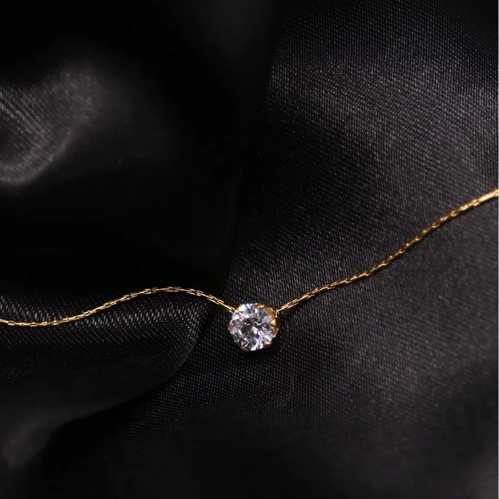 Stainless Steel Gold Plated Dainty Minimalist Zircon Charm Anti Tarnish Chain Round Clear Cz Stone Necklace for Women Jewelry image 2