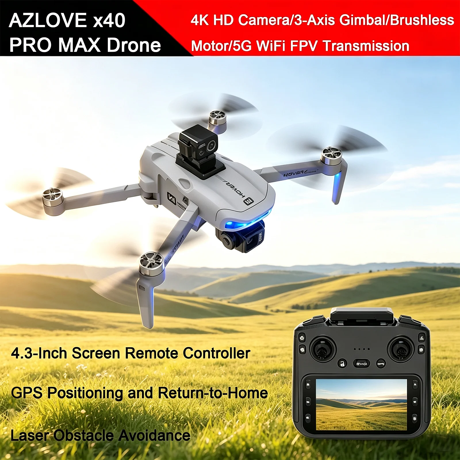 X40 PRO GPS Drone Profesional 4K HD Camera 3-Axis Gimbal UAV 5G WIFI FPV Brushless Motors Laser Obstacle Avoidance RC Quadcopter
