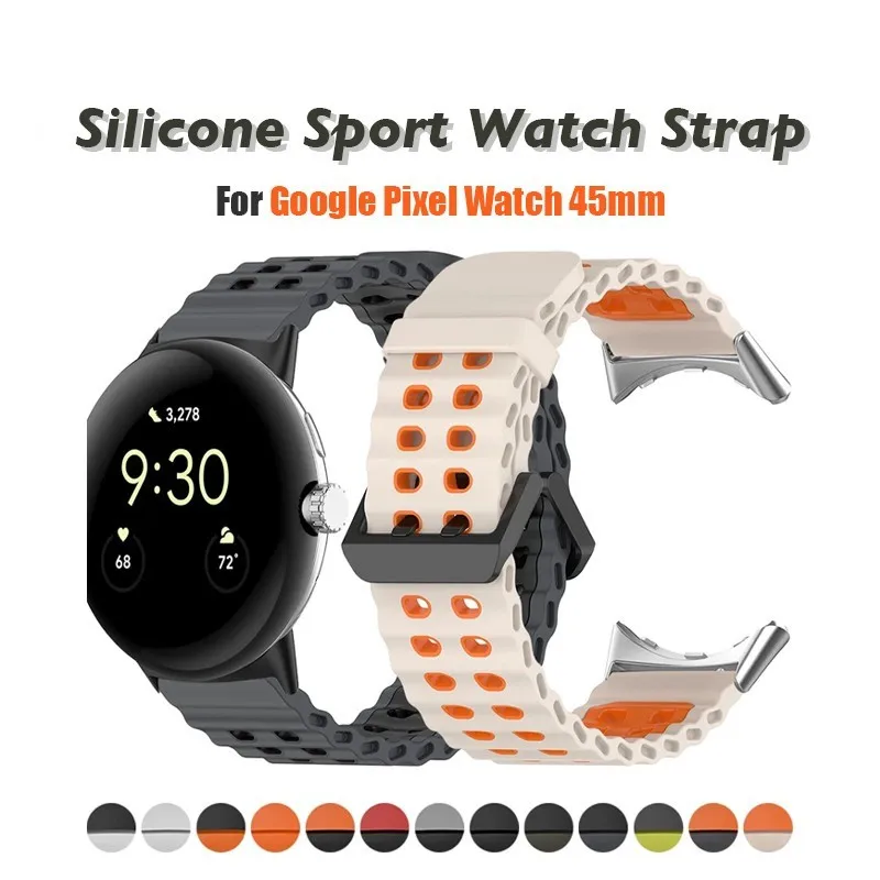 البحرية المحيط الفرقة لساعة جوجل بيكسل 4/3 45 مللي متر نغمتين ديليكون حزام لساعة بكسل 3/4 45 مللي متر تنفس الرياضة سوار #2