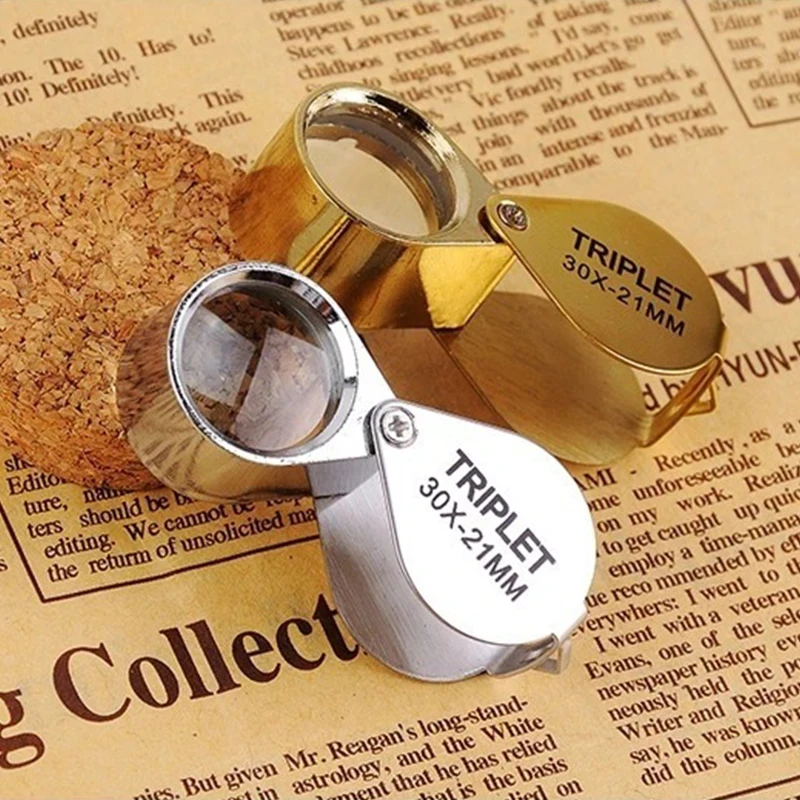 

30 X 21mm Gold Handheld Magnifying Glass Storage Box Annual Conference Exhibition Gift Folding Portable Jewelry Mirror
