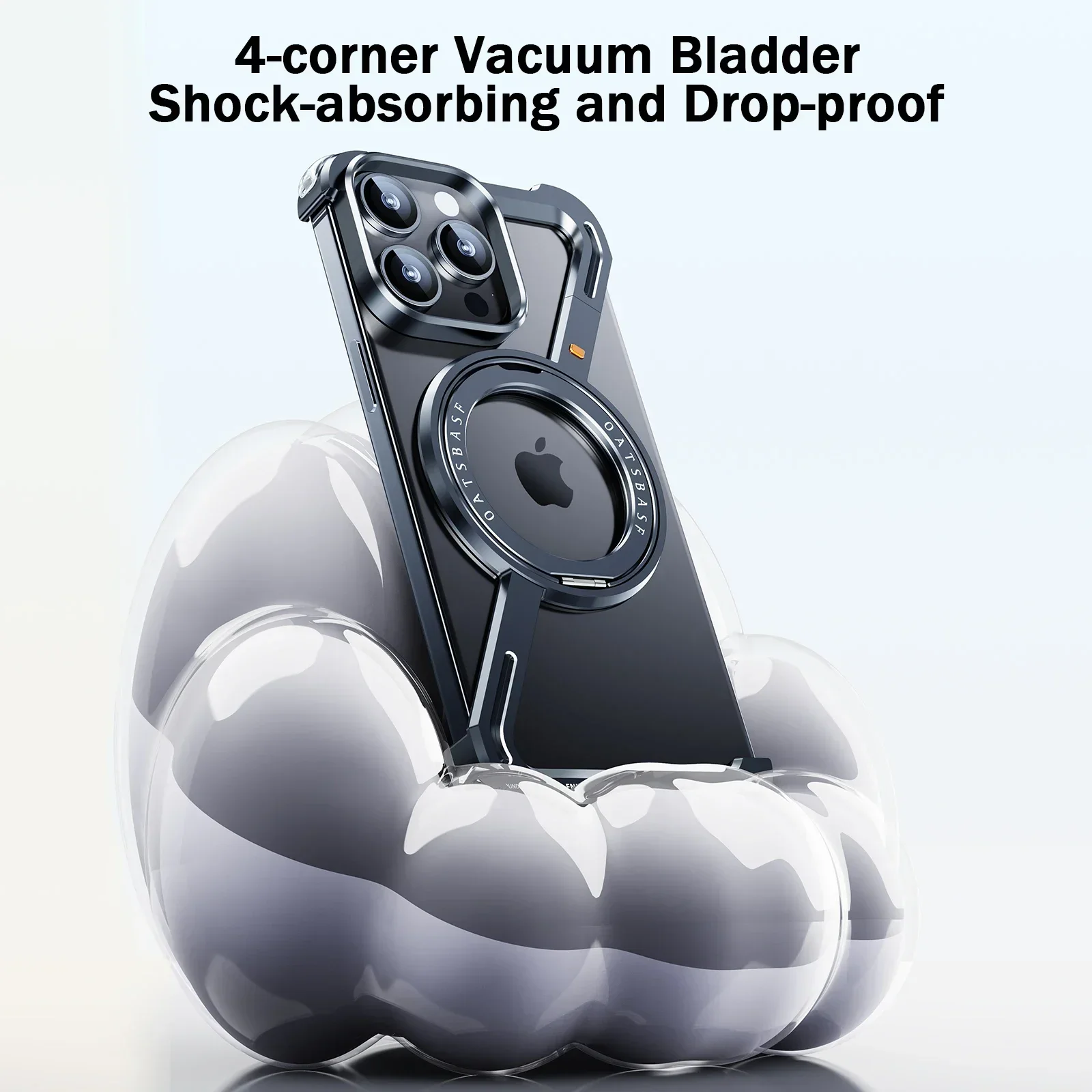 Eary Minimalist Phone Case for iPhone 15/14/13/16 Pro Max with Magsafe 360°Kickstand Aluminum Cover Frameless Protective Shells