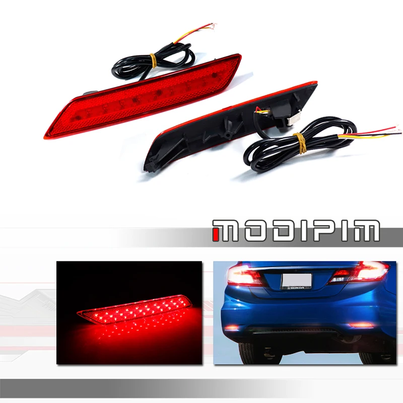 

Red LED Car Rear Bumper Reflector Tail/Brake Lights, Rear Fog Lights w/ Sequential Turn Signal For 2013-2015 Honda Civic Sedan