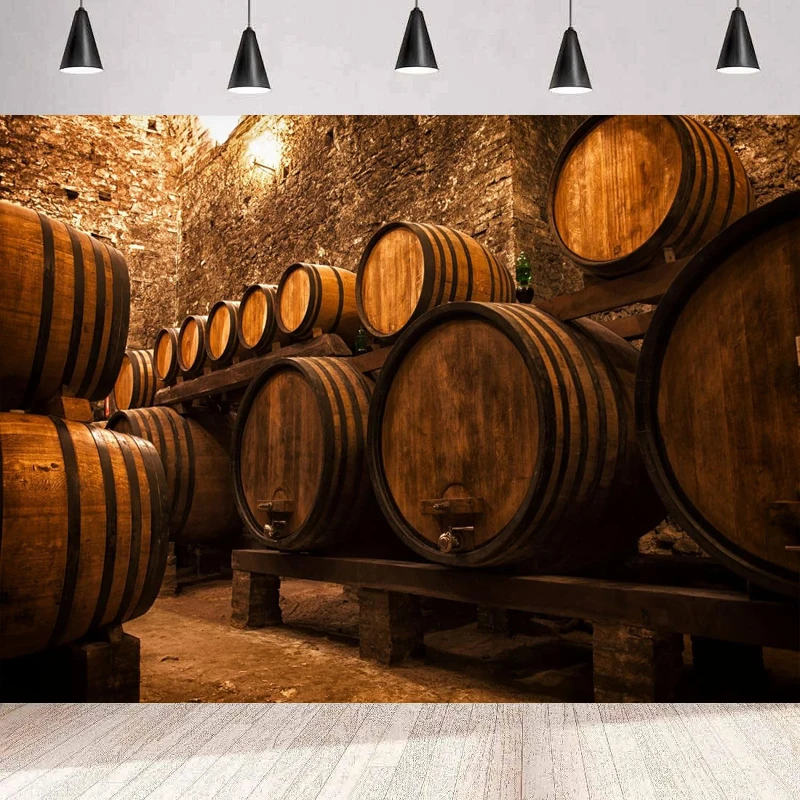 Rustic Wine Cellar Photography Backdrop Vintage Wooden Barrels Underground Wine Cellar Storage Room Background Wall Poster