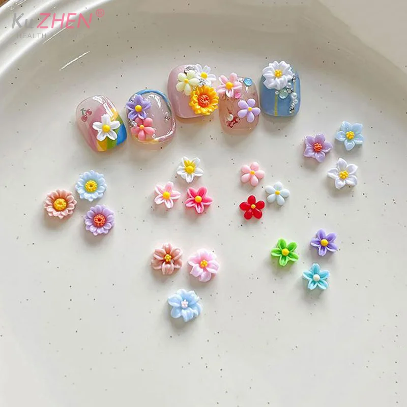 50 قطعة زهرة ملونة مسمار الملحقات ديزي خمسة البتلة زهرة الراتنج مسمار الحفر ثلاثية الأبعاد الزهور المختلطة مجوهرات أظافر المواد الزخرفية #3