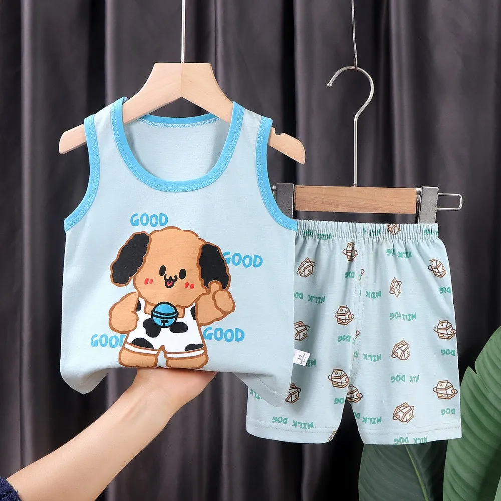 

100% Cotton Pajamas for Toddler Boys Girls Kids Sleeveless Animal Print Cute Sleepwear Children's 2pcs Sets