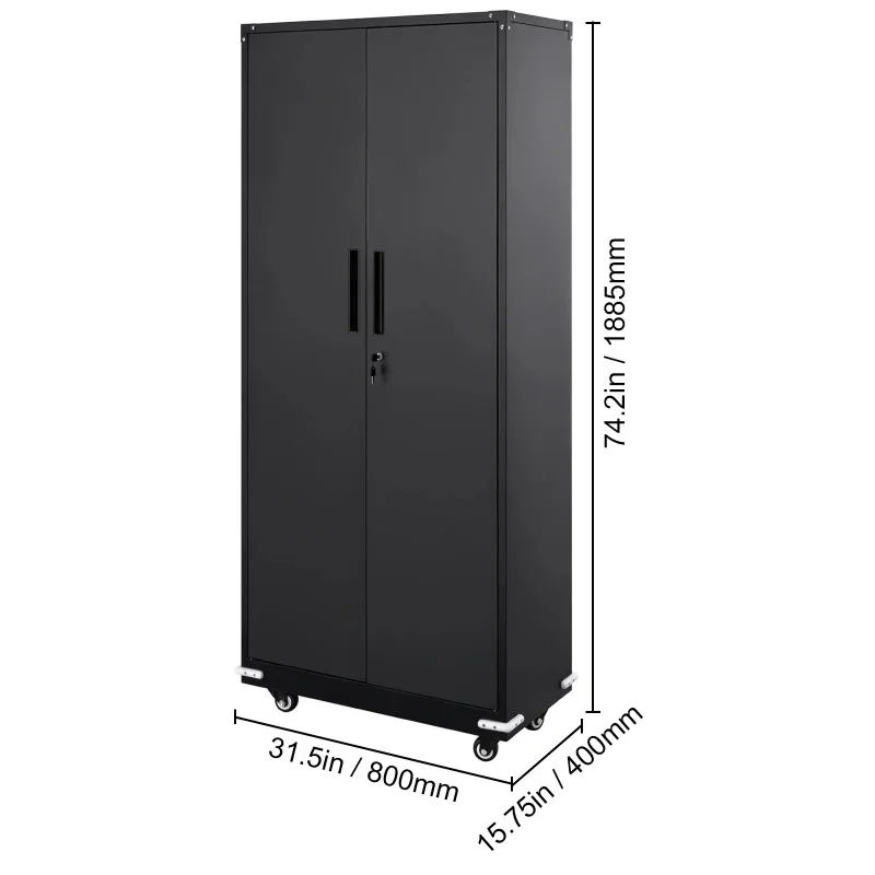 Metal Storage Cabinet With Wheels Locking With Magnetic And 4 Adjustable Shelves 1000 Lbs Capacity