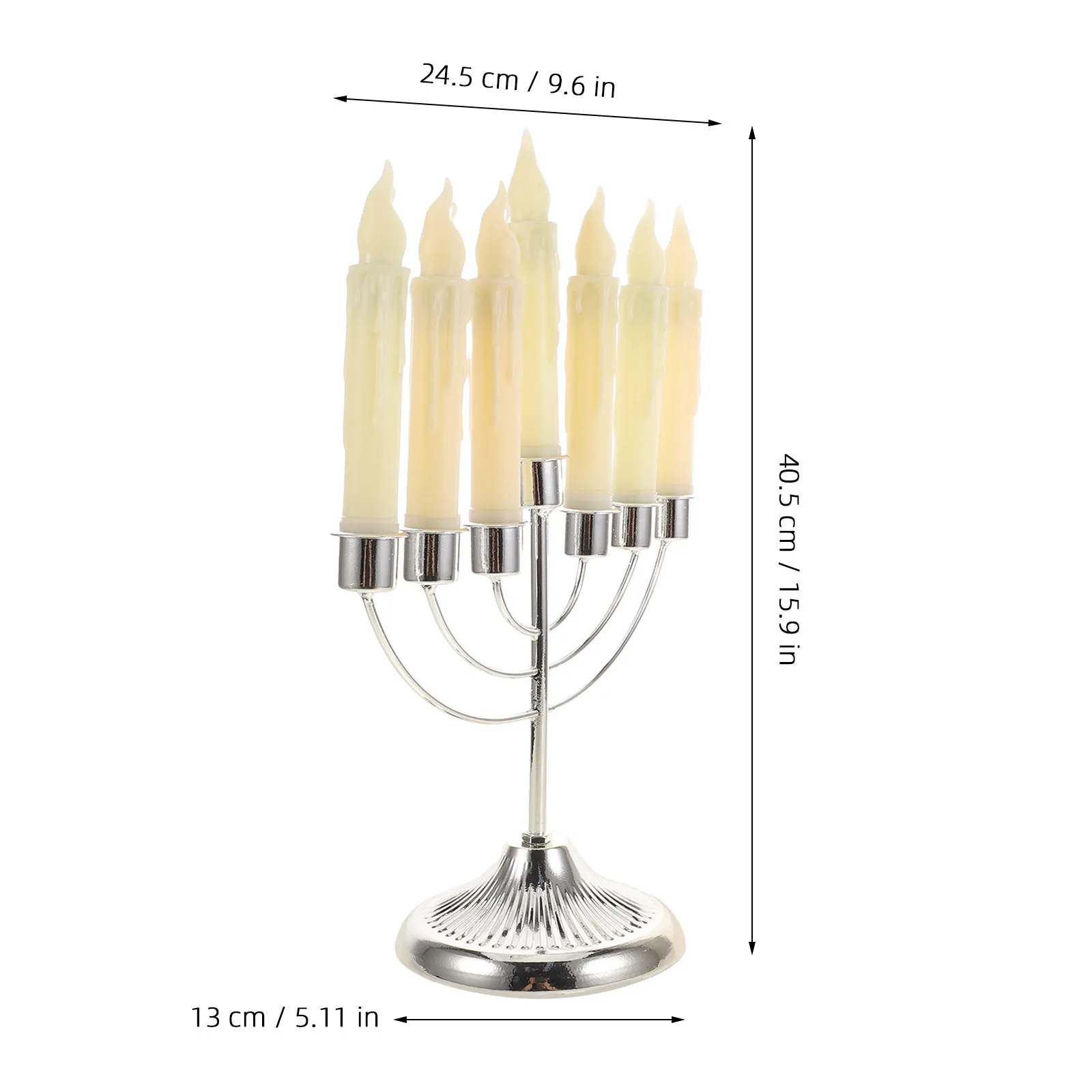 16 Inch LED 7 Branch Hanukkah Menorah Silver Electronic Light Flameless Battery Operated Jewish Holiday Table Top
