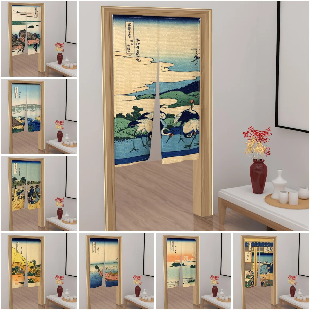 

Japan Mount Fuji Door Curtain Kanagawa Landscape Doorway Curtains Kitchen Bedroom Corridor Partition Half Curtain Decoration