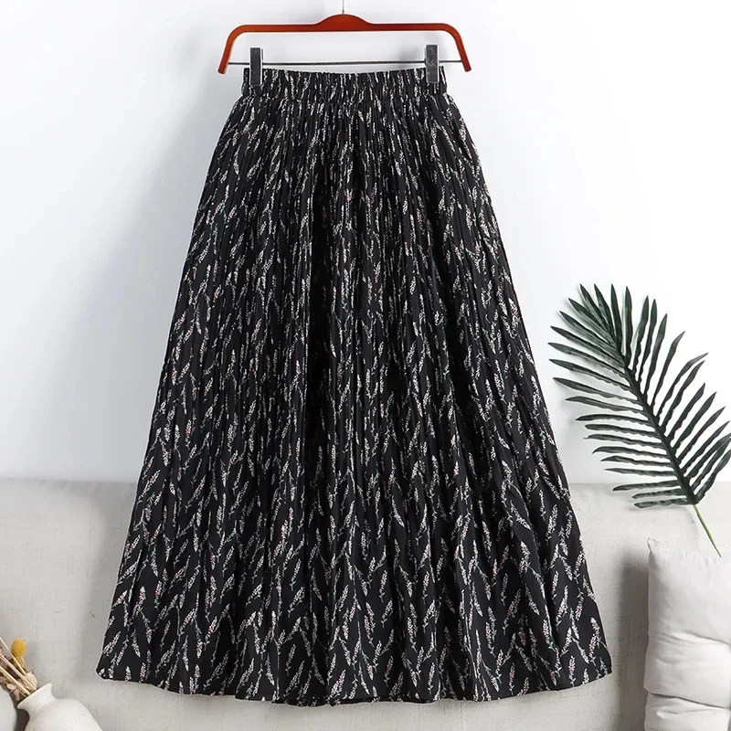 2022 Summer New Fashion Fresh Printing Skirt  Ladies Hundred Pleated Chiffon High Waist Medium Long Ild Women's Student Skirt