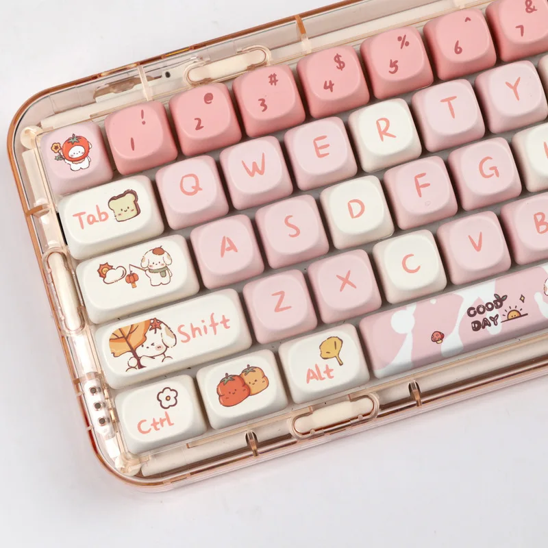 Touches de clavier mécaniques pour filles, ensemble complet, dessin animé mignon et frais, sublimation thermique Pbt, rose, nouveau, recommandé par Moa, chiots, 140 prédire