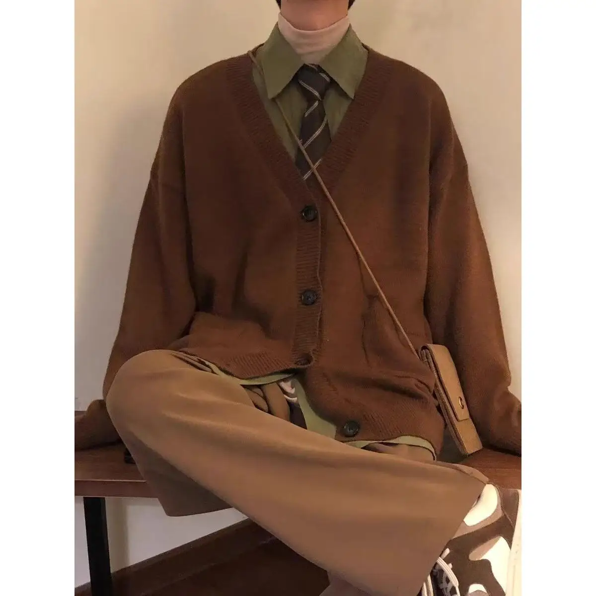 

Cé Brown Knitted Sweater Coat Men's Soft Sle Spring Korean Loose Open Cardigan Faionable Korean Version Winter Wear