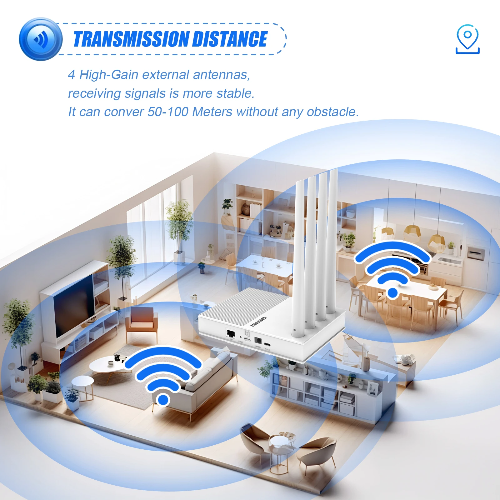 Comfast 4G LTE WIFIルーター 300Mbps Wifi6 4本の外部アンテナ 信号ブースター ホットスポット イーサネットポート SIMスロット 32台のデバイス対応