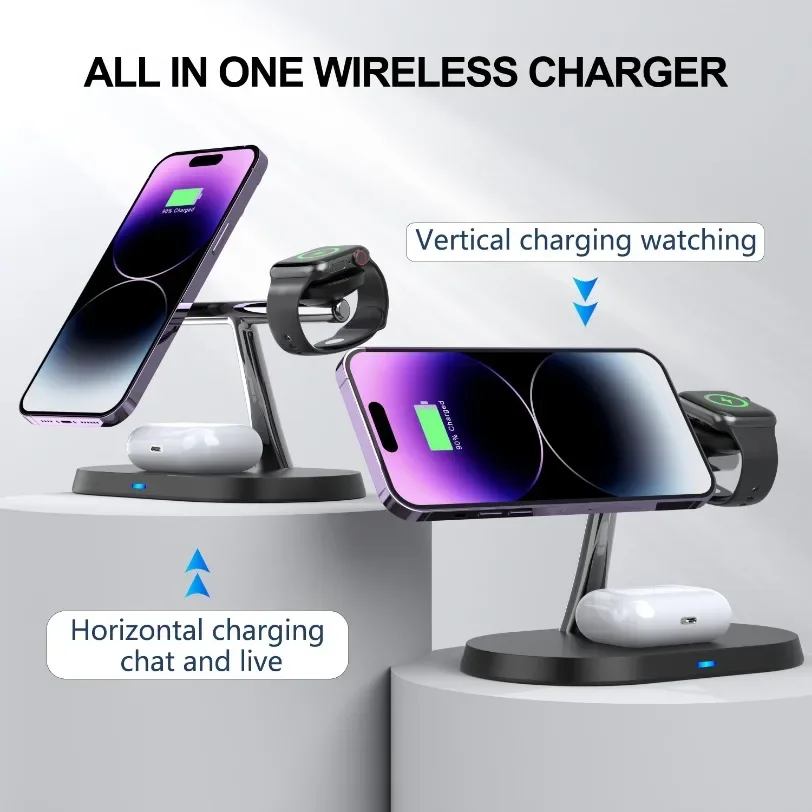 30W 3 in 1 Magnetic Wireless Charger Stand For Magsafe iPhone 16 15 14 13 12 Apple Watch 8 7 6 Airpods Pro Fast Charging Station image 3