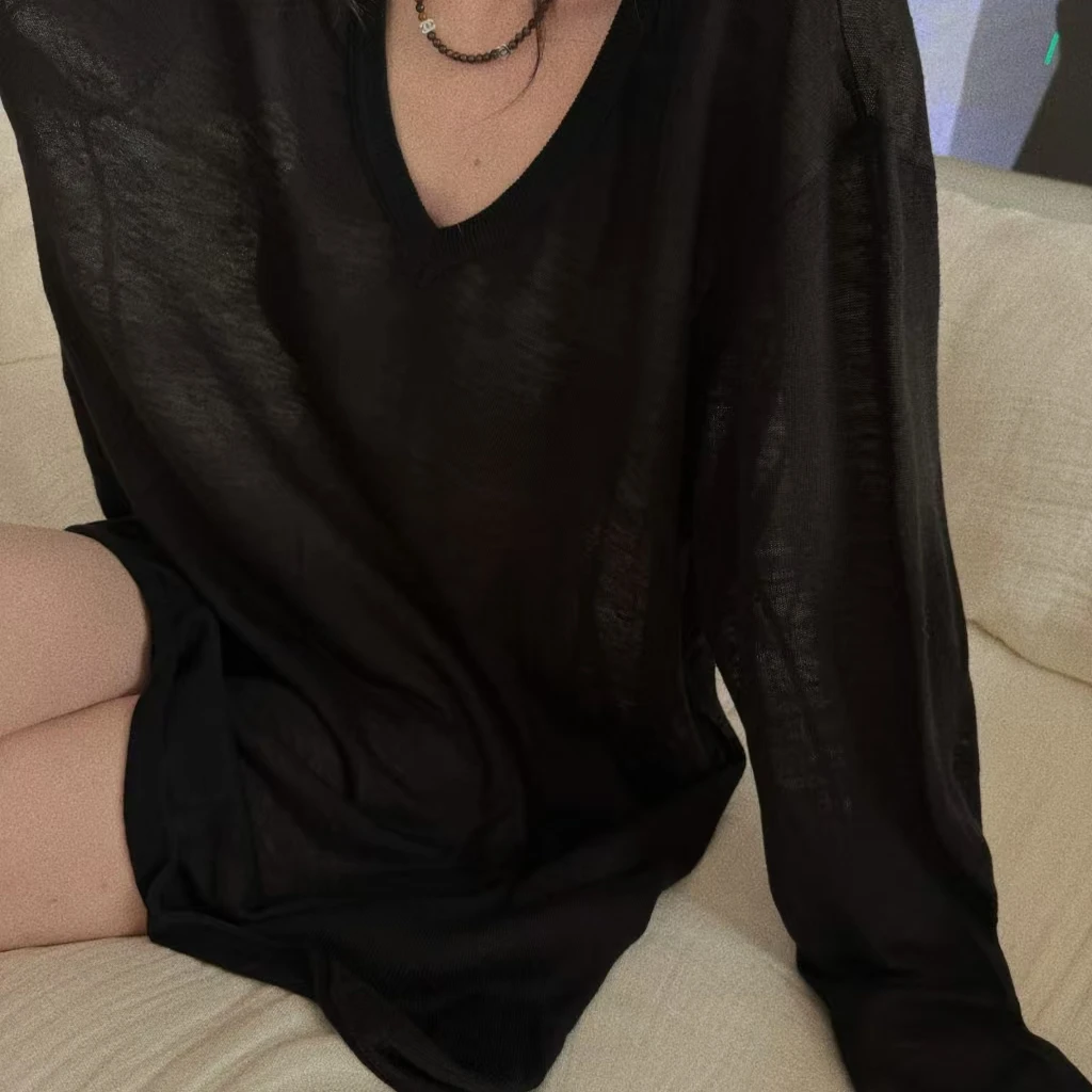 

Уютный вязаный свитер Bla Lazy Feel для осени и зимы, базовый слой из льна, хлопка и полиэстера, с V-образным вырезом, длинный рукав, XYSF mat