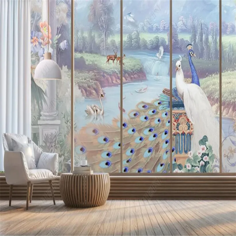 European Oil Painting Peacock Wallpaper For Home Decor Mural Pastoral Scenery 3D Wall Paper Bedroom Decor  Wallpapers