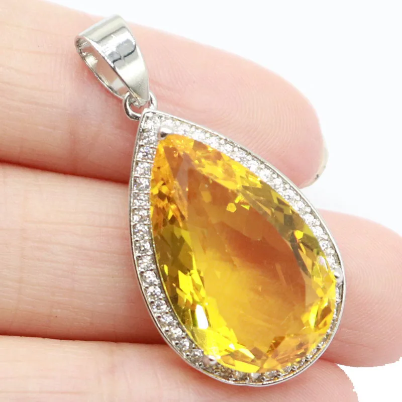 

Buy 3 Get 1 Free 37x18mm Highly Recommend Big Gemstone Drop Pink Morganite Golden Citrine White CZ Wedding Silver Pendant