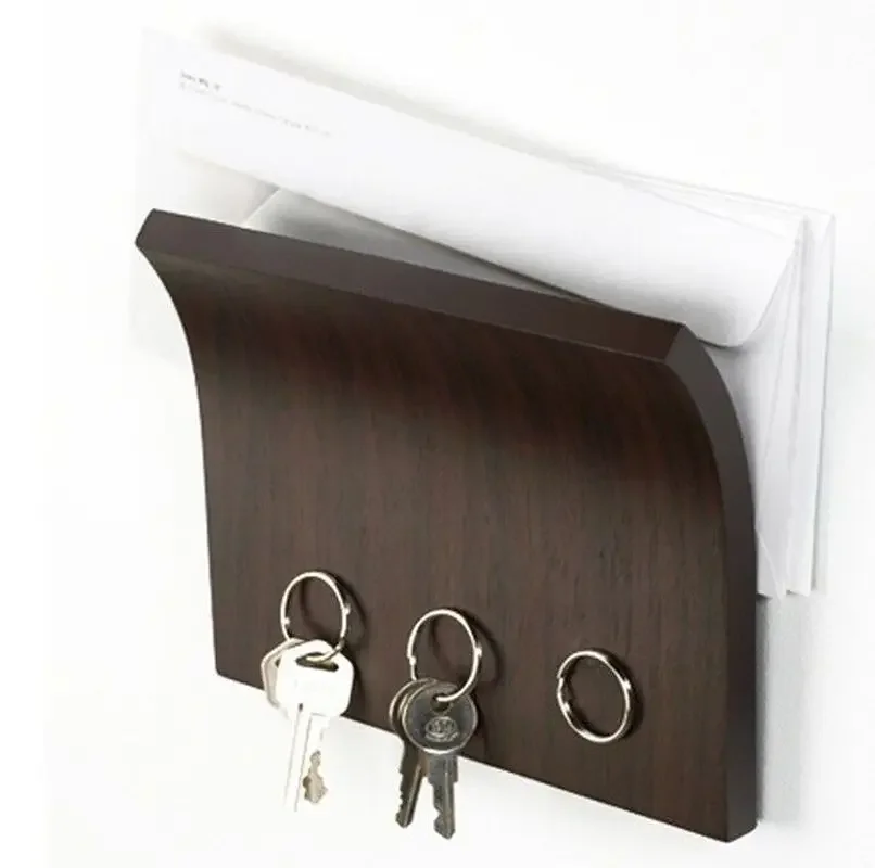 Wooden magnet key holder multifunctional storage rack wooden storage device wall-mounted key ring magnetic hook