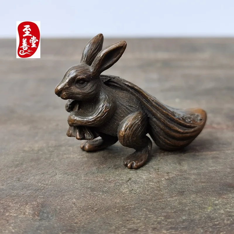 Antique Collection: Old Patina Alloy Bronze Rabbit Ornament for Living Room Decoration, Bringing Fortune4.8x4CM