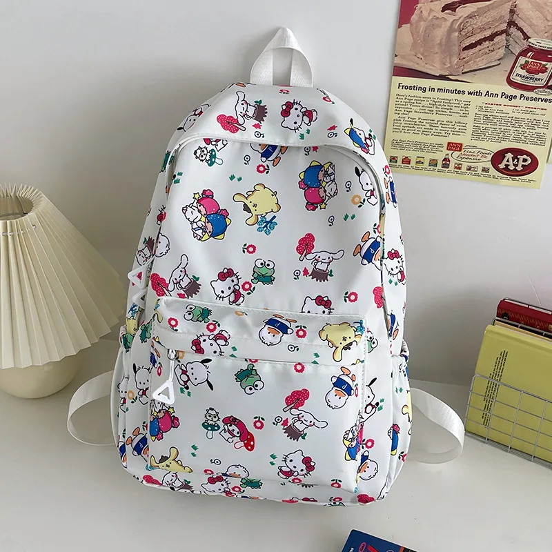 Sanrio Hello Kitty Graffiti Print Backpack, Cinnamoroll Kuromi Anime Preppy Schoolbag, Student Casual Travel Commute Knapsack