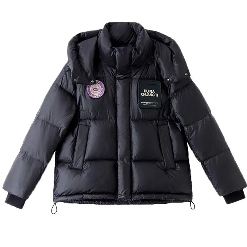 معطف نسائي جديد من القطن باللون الأسود والذهبي، سترات شتوية سميكة ودافئة مبطنة، ملابس خارجية باركر بقلنسوة قابلة للفصل للسيدات