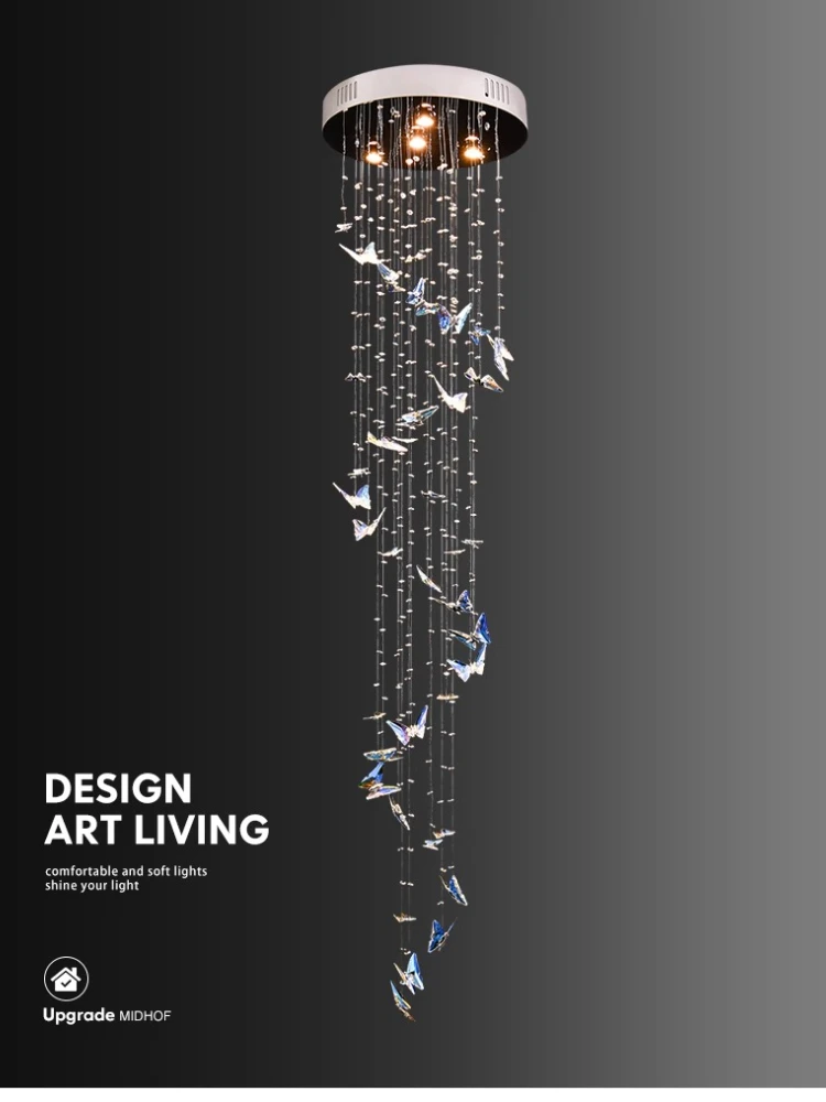 Pastoral crystal ceiling stairs light luxury loft villa designer custom lamp