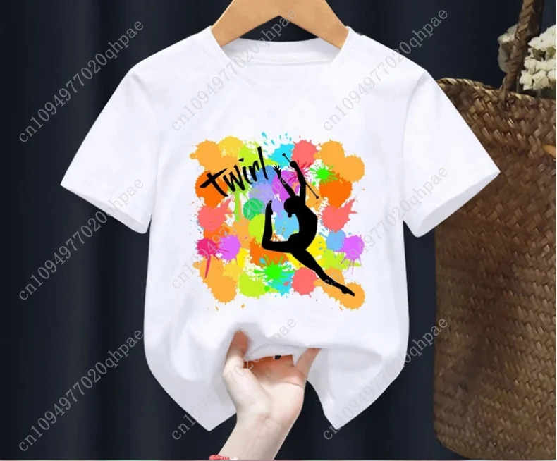 الجملة الأطفال الجمباز راقصة تي شيرت مطبوع الرقص الفتيات ملابس الطفل التي شيرت لطيف عادية كم قصير الأطفال بلايز