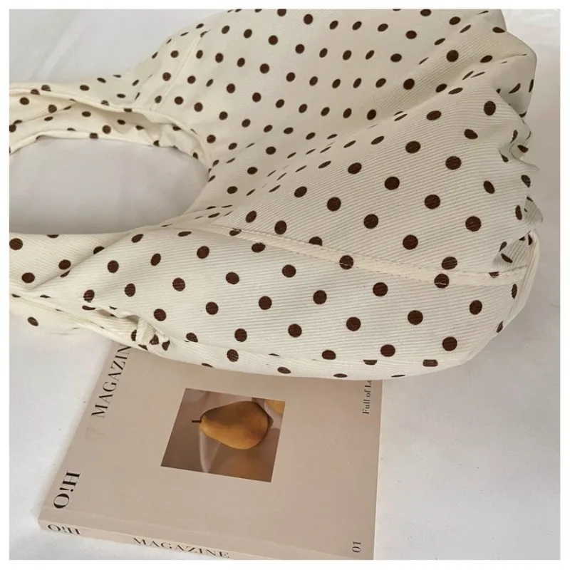 CEEKAY Canvas-Tasche mit Polka-Dot-Muster, Hobo-Stil, breiter Träger, geraffte Falten, vielseitig einsetzbar, für den täglichen Gebrauch, Freizeit, große Kapazität, Damenhandtasche. – Detail 4