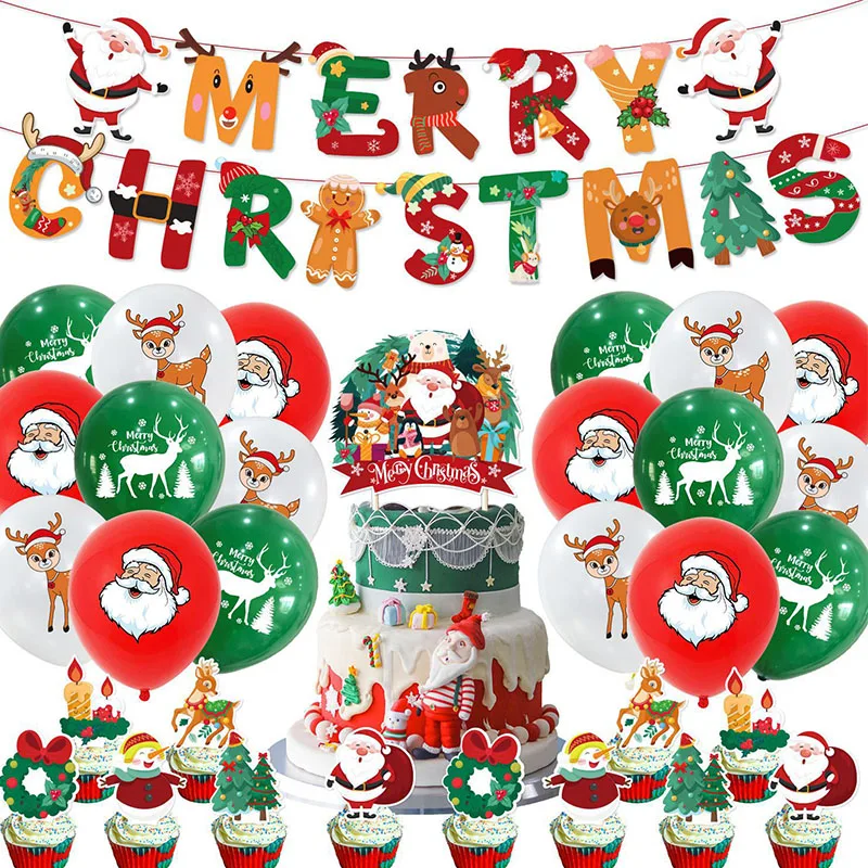 

Merry Christmas Theme Kid Festival Party Santa Claus Figure Banner Cake Inserts Balloon Christmas Decoration Prop Wholesale