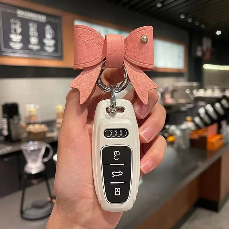 Lovely Pink Bowknot Keyring Pendant 3 Styles Bow Car Keychain Accessories Soft Blue Leather Key Chains for Women Fashion Jewelry