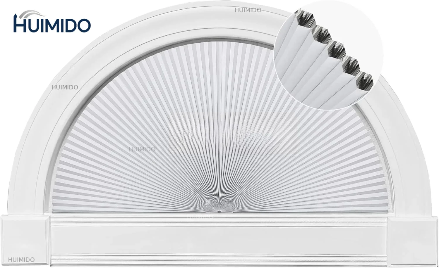 Custom-made Sunroad Half Circle Blackout Window Shades - Cordless No Drill Cellular Honeycomb Blinds | Half Moon Design
