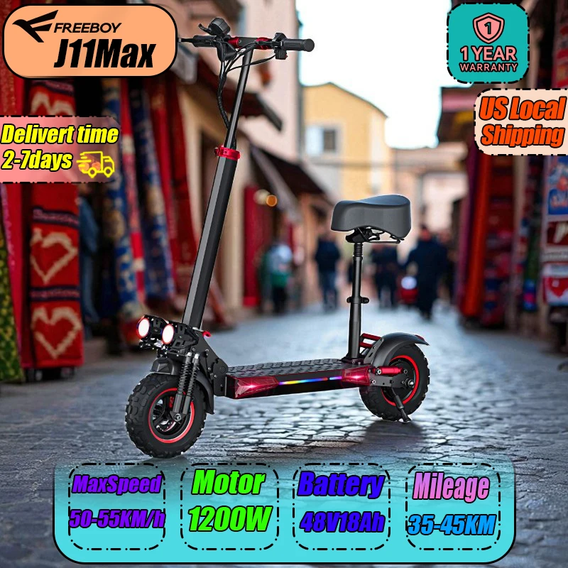 

Freeboy J11MAX EScooters 1200 Вт Двигатель 48V18AH Аккумуляторная шина 11 дюймов Электронный скутер Складной внедорожный городской спортивный электрический скутер