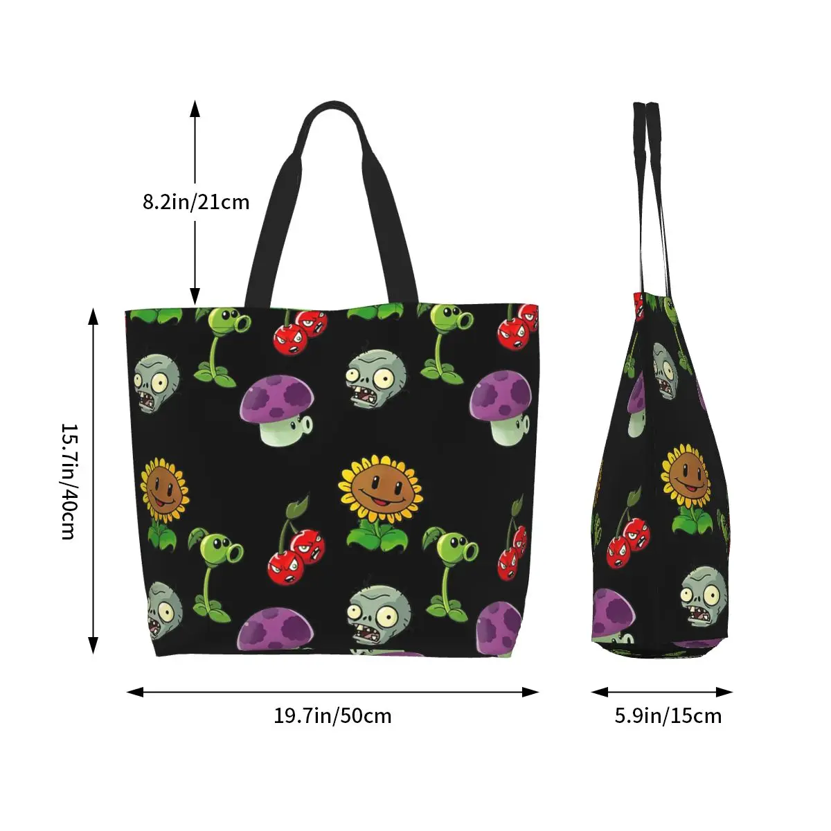 Plants Vs. Zombies Combo Shopping Tote Bag Canvas Large Capacity Shoulder Bags Shopper Grocery Handbag for Women