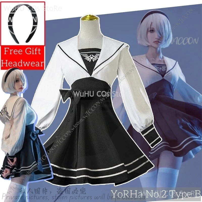 2B YoRHa No.2 Type B Cosplay Anime Game NieR: Automata Sailor Uniform School Uniform Daily Outfit Woman Dress Comic-Con FreeGift