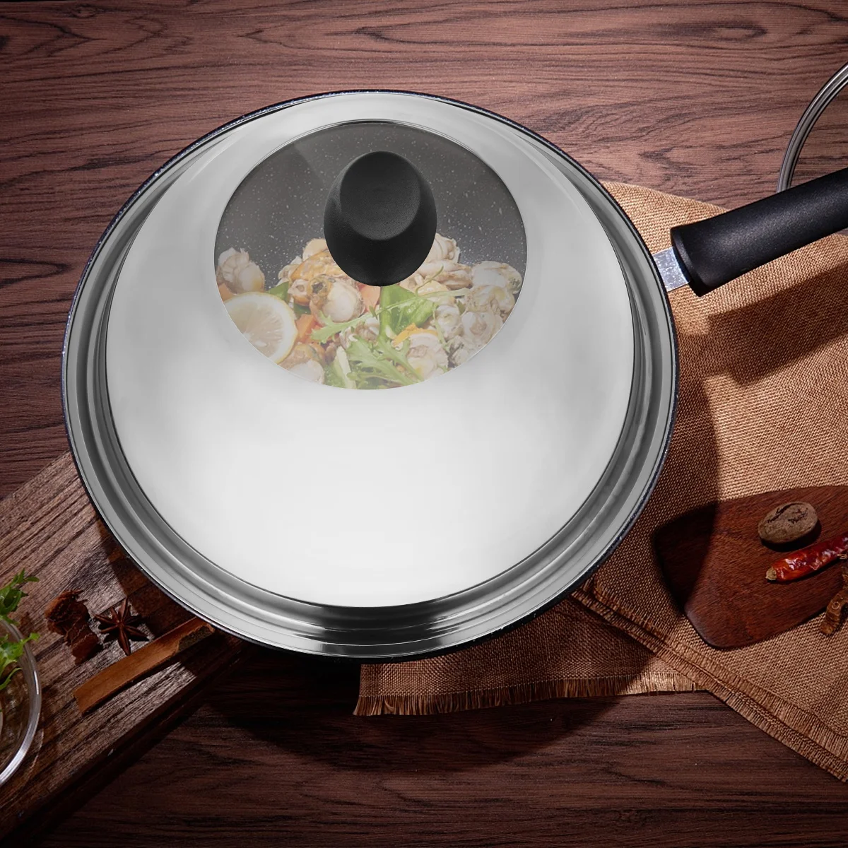 

Комбинированная крышка для посуды 34 см из нержавеющей стали с закаленным стеклом, видимая крышка с вентиляционным отверстием для пара, анти-горячая ручка для