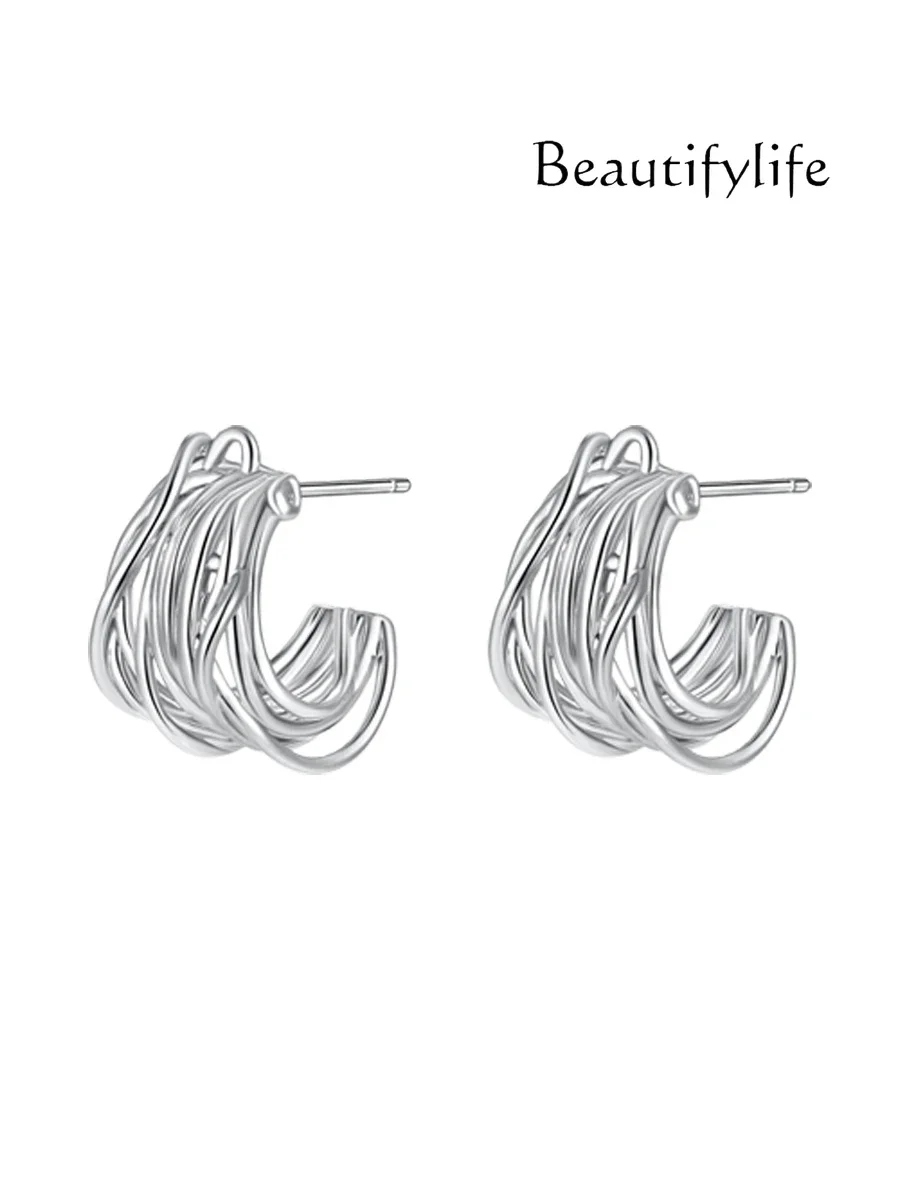 

Multi-layer line c-shaped stud earrings for niche minimalist personality high sense of fashion temperament, personalized