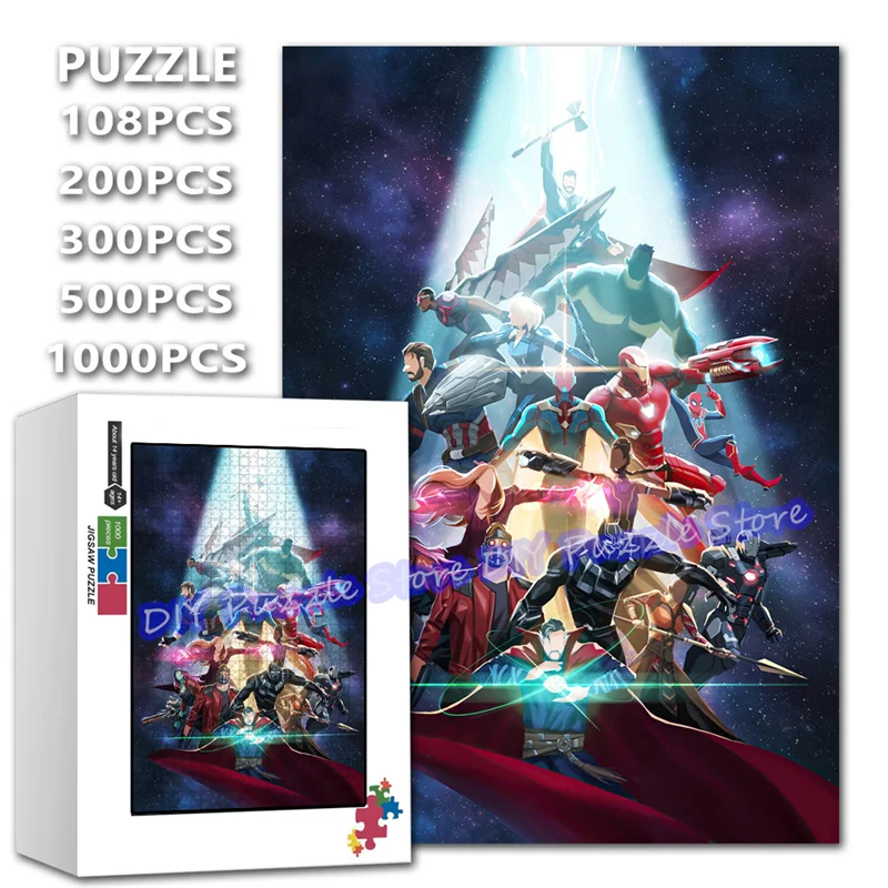 

Avengers Anime Diy Print Puzzle 108/200/300/500/1000 Pieces Marvel Superhero Characters Stress Relief Jigsaw Puzzles Toys