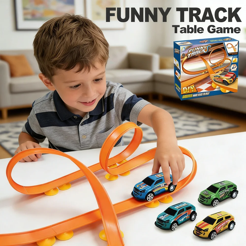 

DIY Race Car Track Set, Desktop Loop & Slope Stunt Track with Suction Cups, Builds Creativity & Fine Motor Skills for 3+