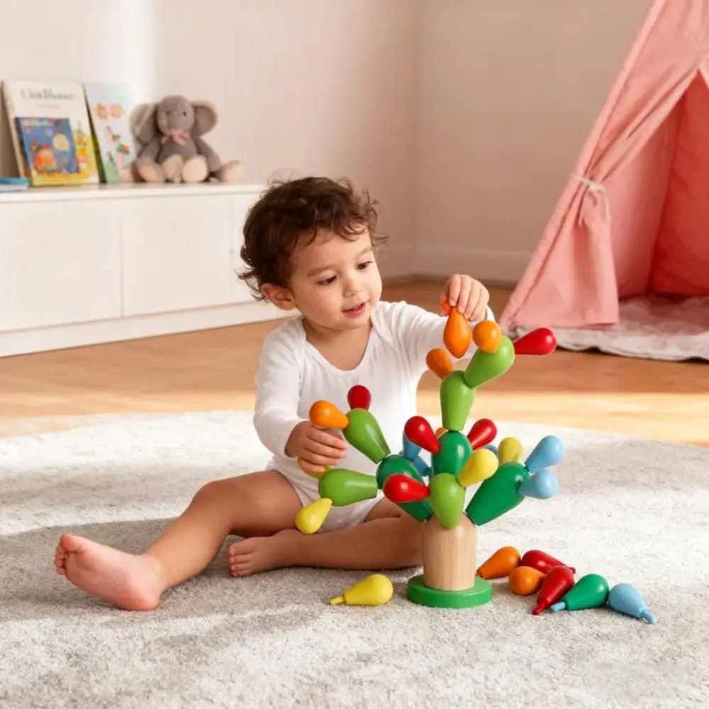 Creative Wooden Cactus Balance Stacking Game Set Montessori Coordination Blocks Early Learning Educational Toy Gift for Kids