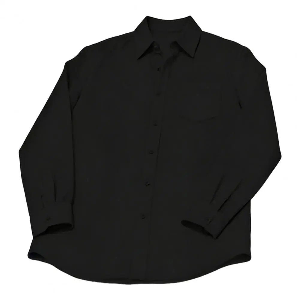 

Men Long Sleeve Shirt Turndown Collar Button-Down Shirt Loose Fit Solid Color Shirt for Summer Beach Vacation Travel