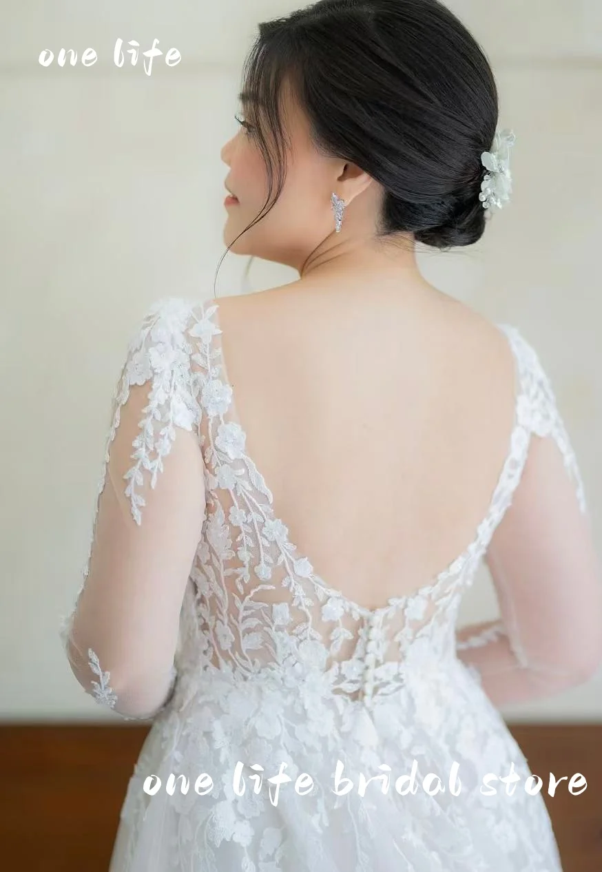 ONE LIFE 2025Elegante A-Line Abiti da sposa da donna Tulle Abiti da sposa Maniche in pizzo Principessa BallGown Vestido De Novias Personalizzato