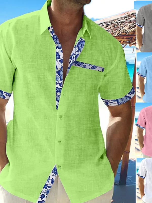 

Color Block Collar Pocket Shirt for Men Casual Style Short Sleeve Youth Fashion Standard Fit No Brand Chinese Manufacturer