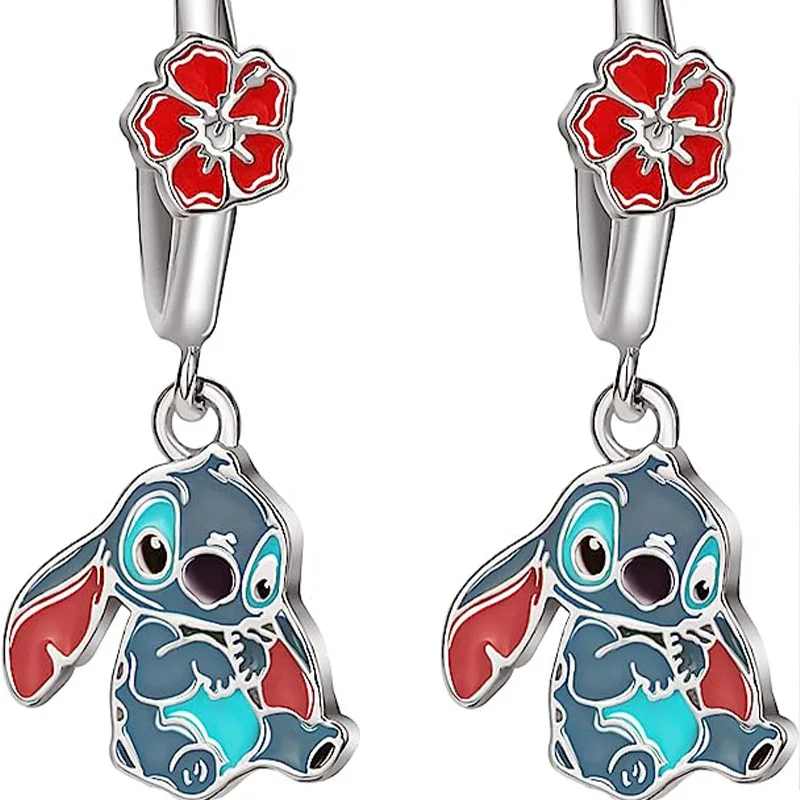 Disney Stitch Earring Necklace Cute Anime Figures Earstuds Sweater Chain New Fashion Jewelry Pendant Accessories Women Kids Gift