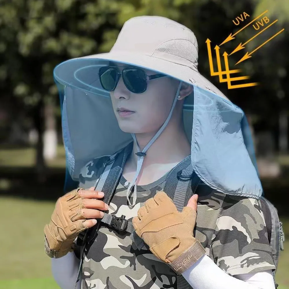 Summer Anti-uv Sunscreen Hat 360 Degrees Protection Sun Hat Shading Beach Cap Breathable Adjustable Fishing Cap Unisex