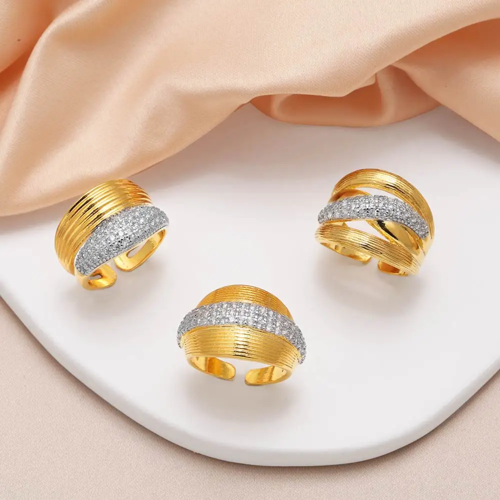 OCESRIO Fashion White Crystal Silver Color Crossover Statement Rings for Women Copper Gold Plated Ring Women Jewelry righ12 image 3