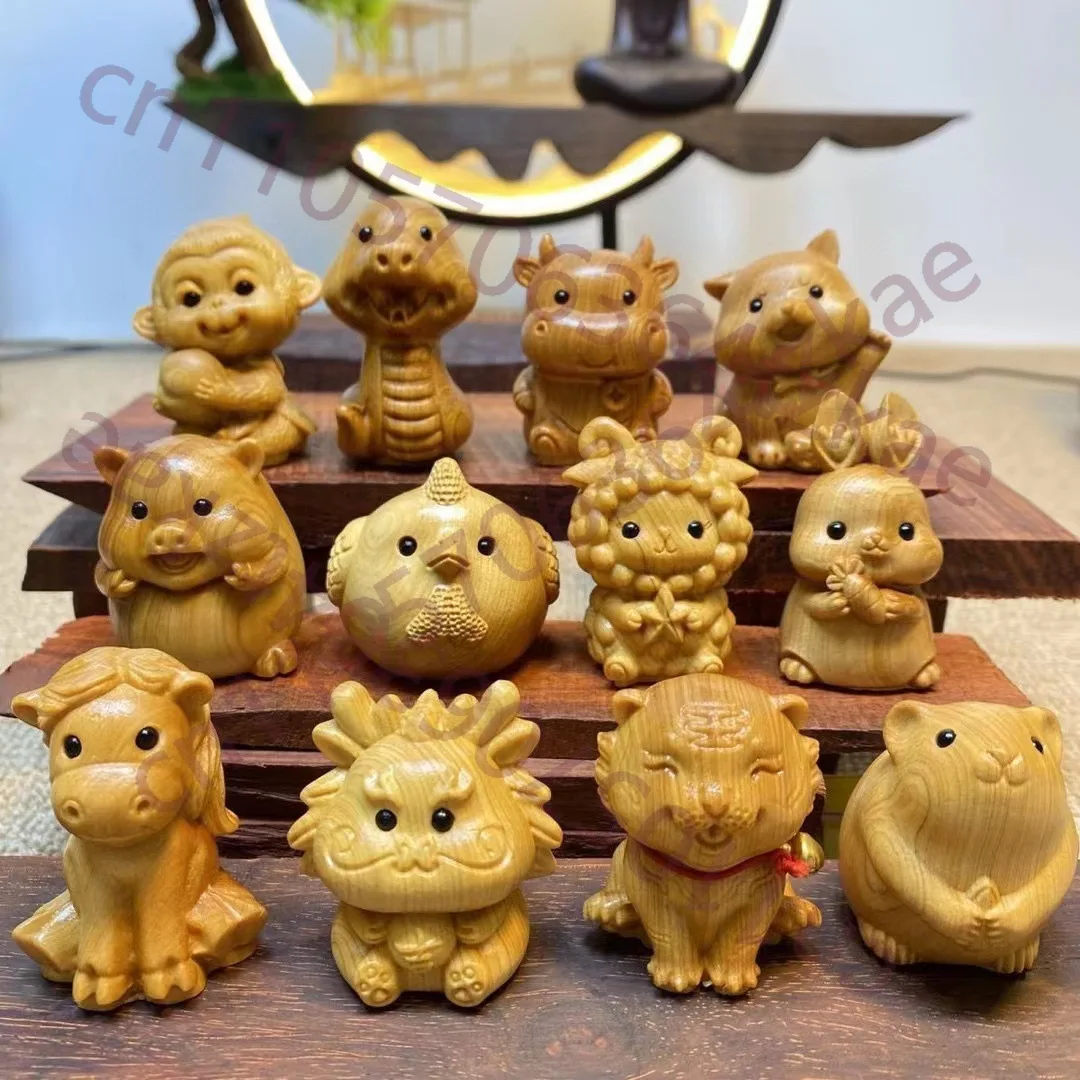 

Деревянные скульптуры-фигурки двенадцати знаков китайского зодиака, милые декоративные маленькие модели для дома, комнаты, офиса
