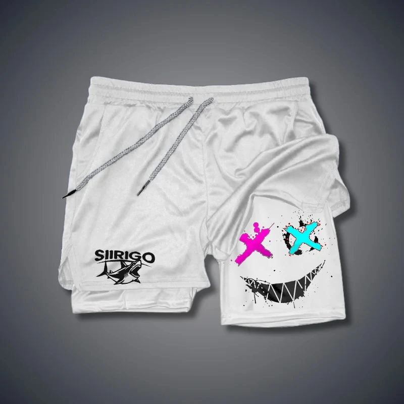 Shorts respiráveis e de secagem rápida de dupla camada masculino, perna reta, treinamento esportivo, corrida, novo, tendência de verão