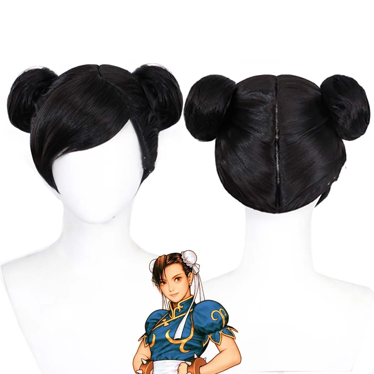 Women's Street Fighter Chun Li Cosplay Blue Cheongsam Costume Or Black Wig view 2
