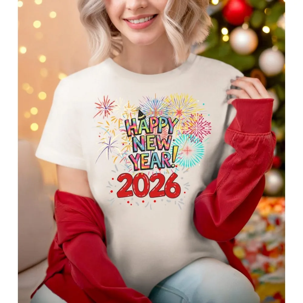 

Happy New Year 2026 Shirt Holiday Party Tee Family Gift Idea Tops High Quality Cotton T Shirt Comfortable Personality Tees