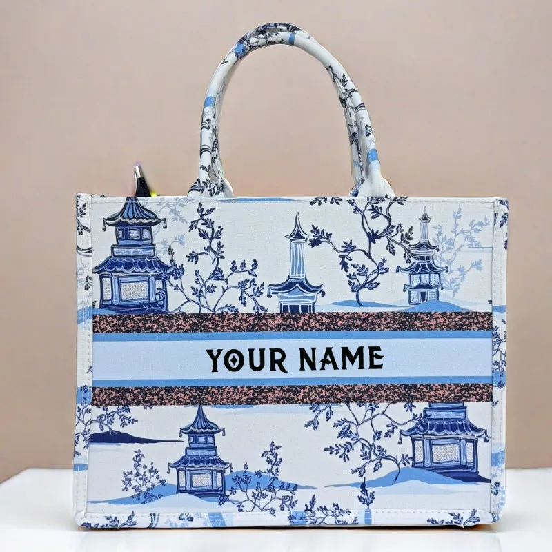 Handbag lady Personalized Fashion Printing Large Capacity Canvas Book Tote Bag With Name Women's Custom Commuter Shoulder Bag