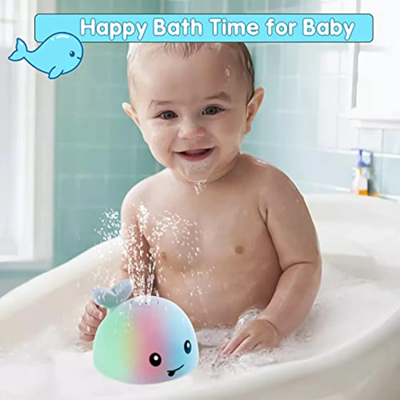 Baleine à jet d'eau pour bébé, jouet de bain, lumière colorée LED, induction automatique avec chargement USB